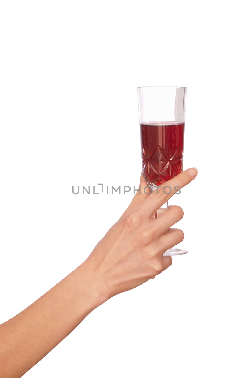 woman takes to hand the one champagne glass