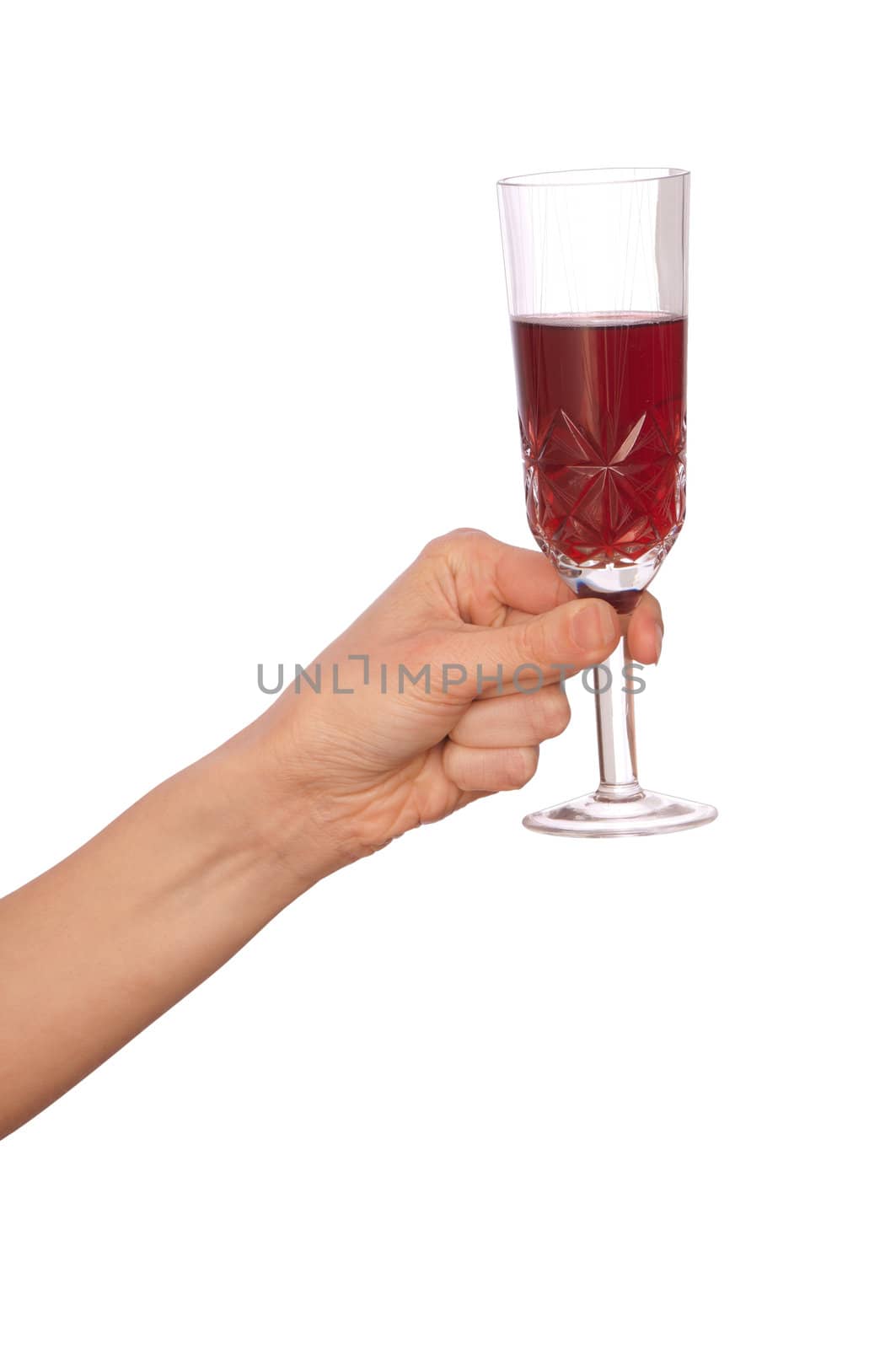 woman takes to hand the one champagne glass