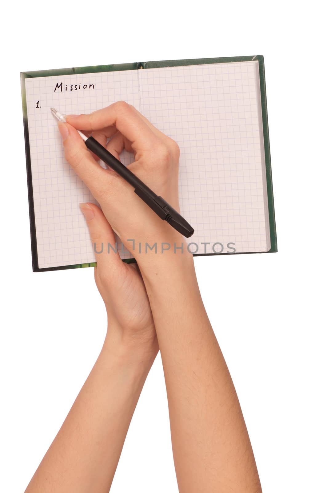 business woman writes mission for business plan
