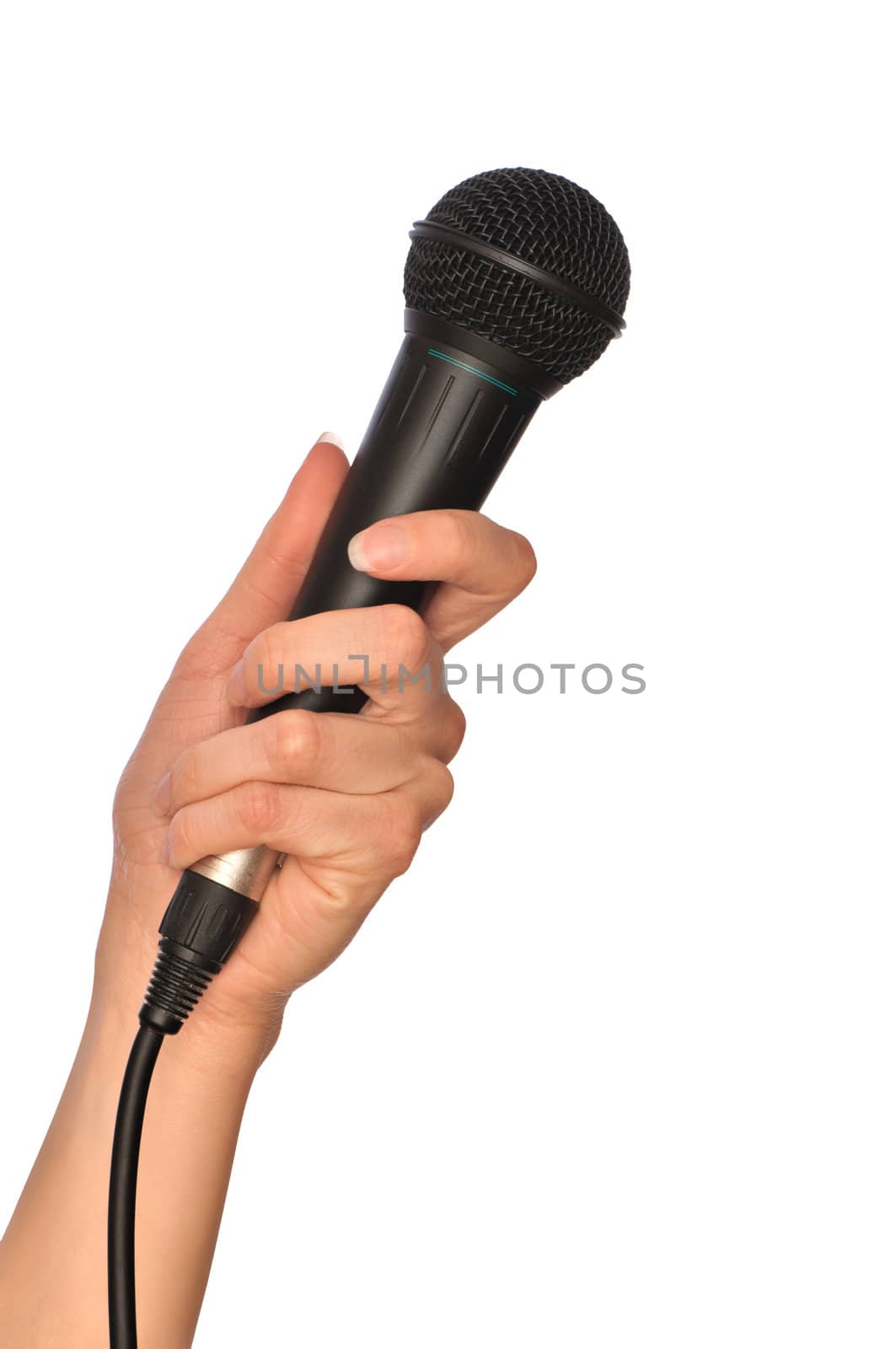 woman holding big black microphone for singing