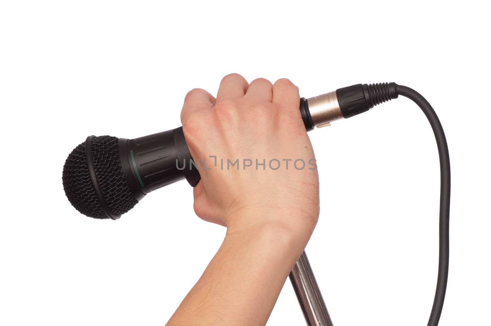 woman holding big black microphone for singing