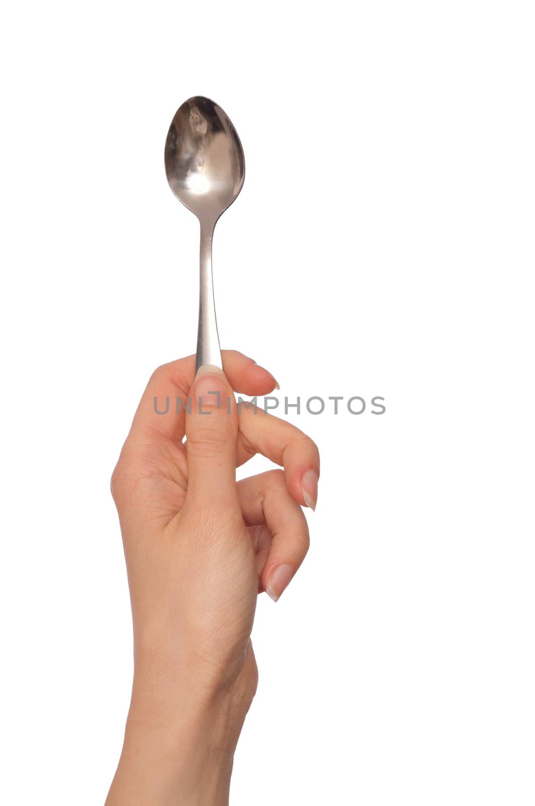 woman holding teaspoon in the hand for feeding a sick person