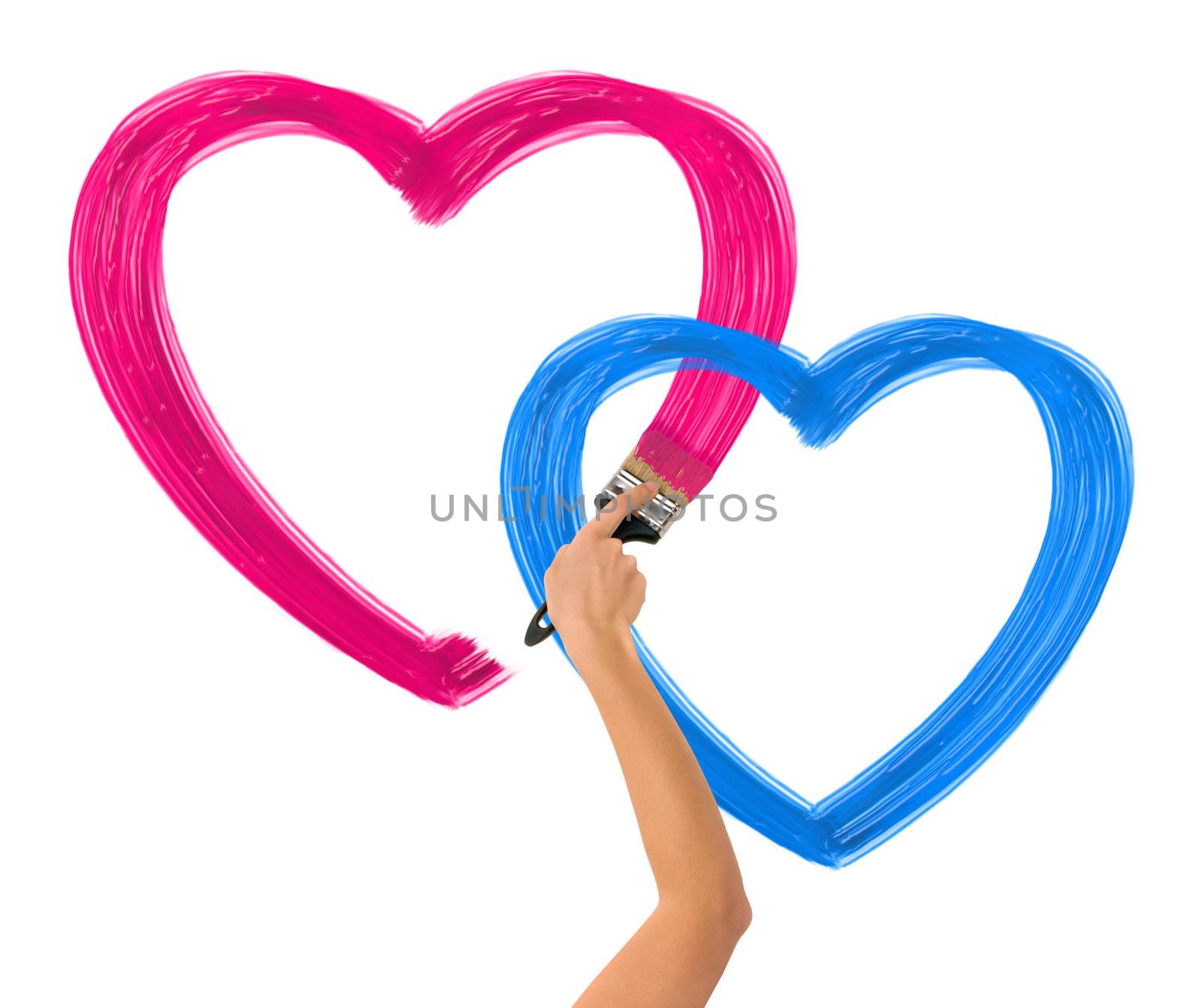The woman draws two hearts as a love symbol