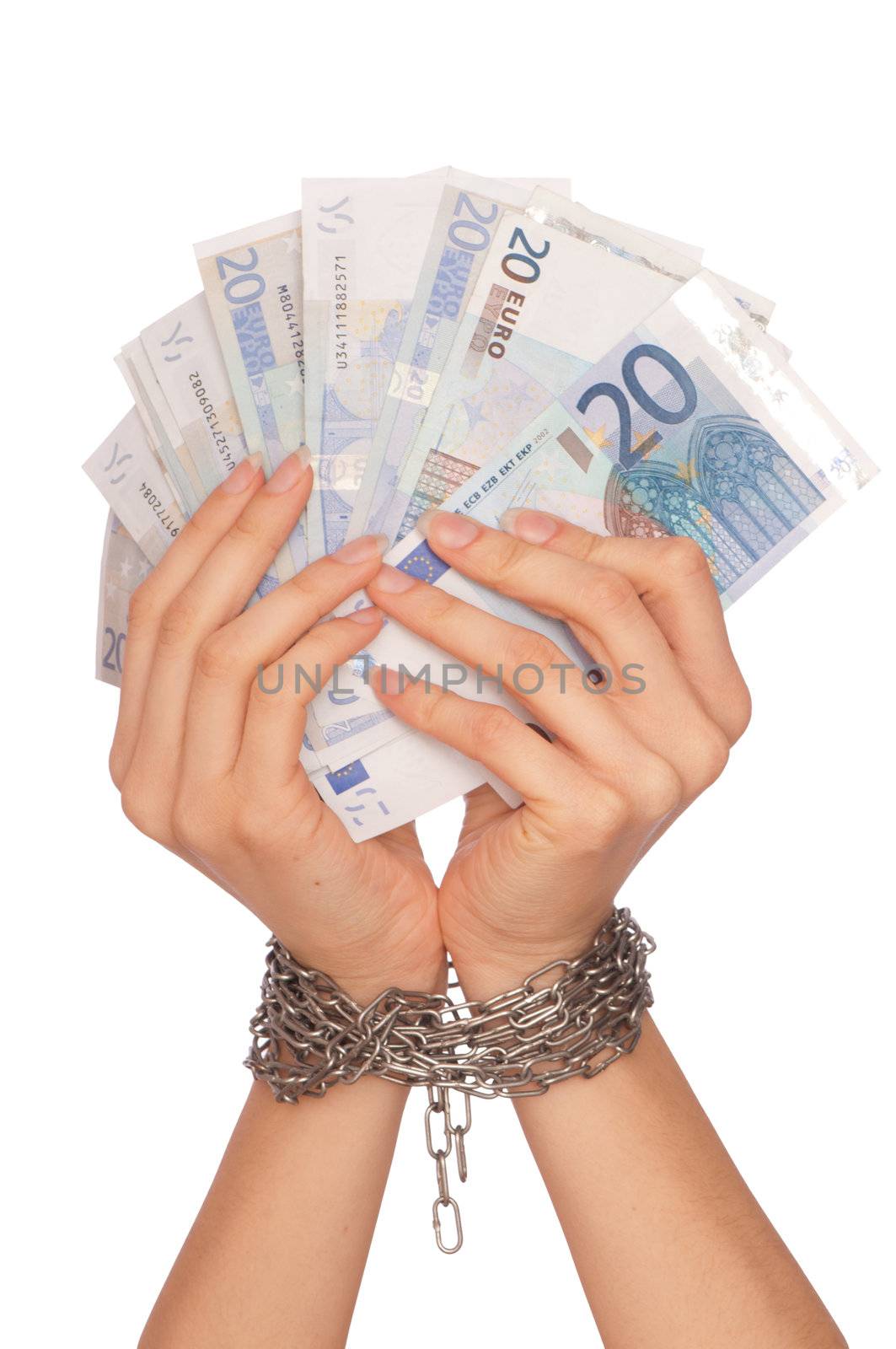 The arrested counterfeiter with the twenty false euro