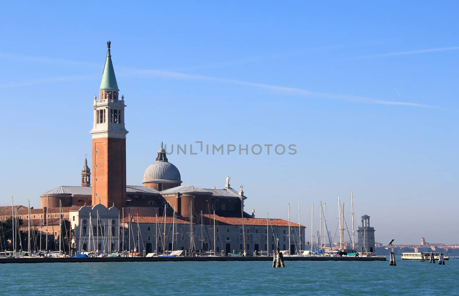 Saint George island with church taken from ferry. Venice , Italy