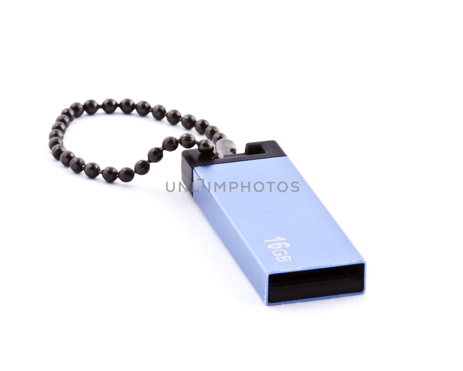 Blue USB flash drive isolated on white background