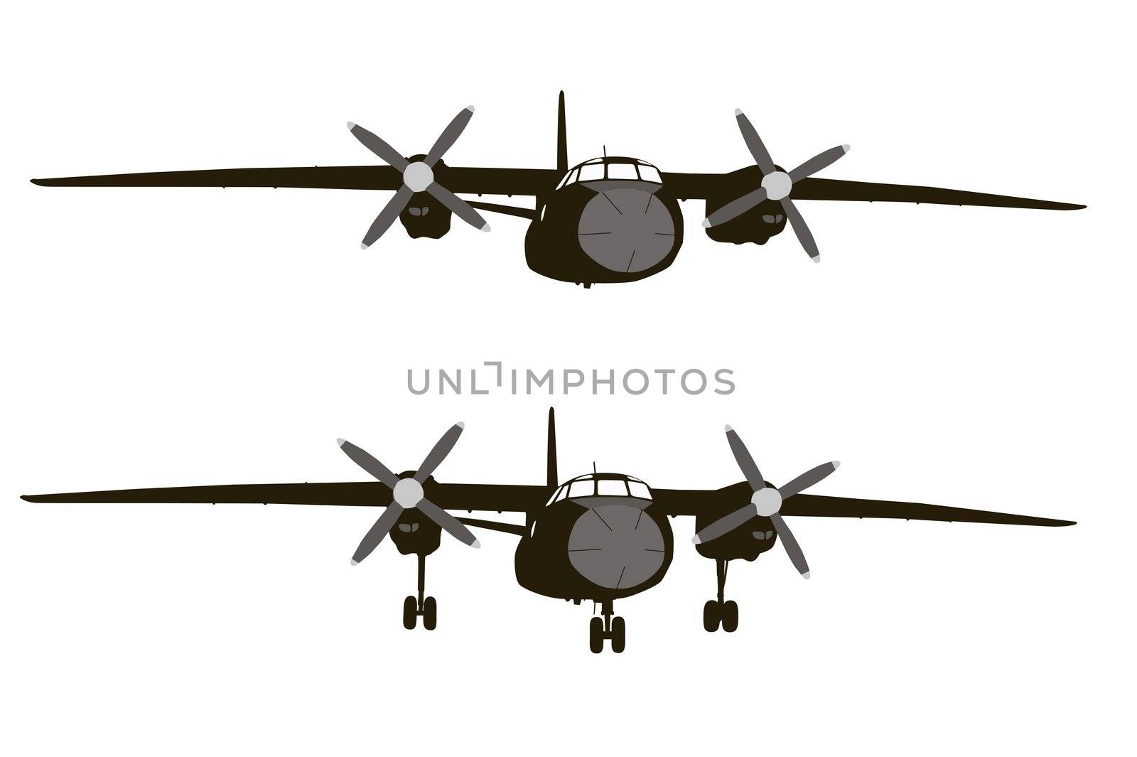 Transport aircraft detailed silhouettes. Vector on separate layers