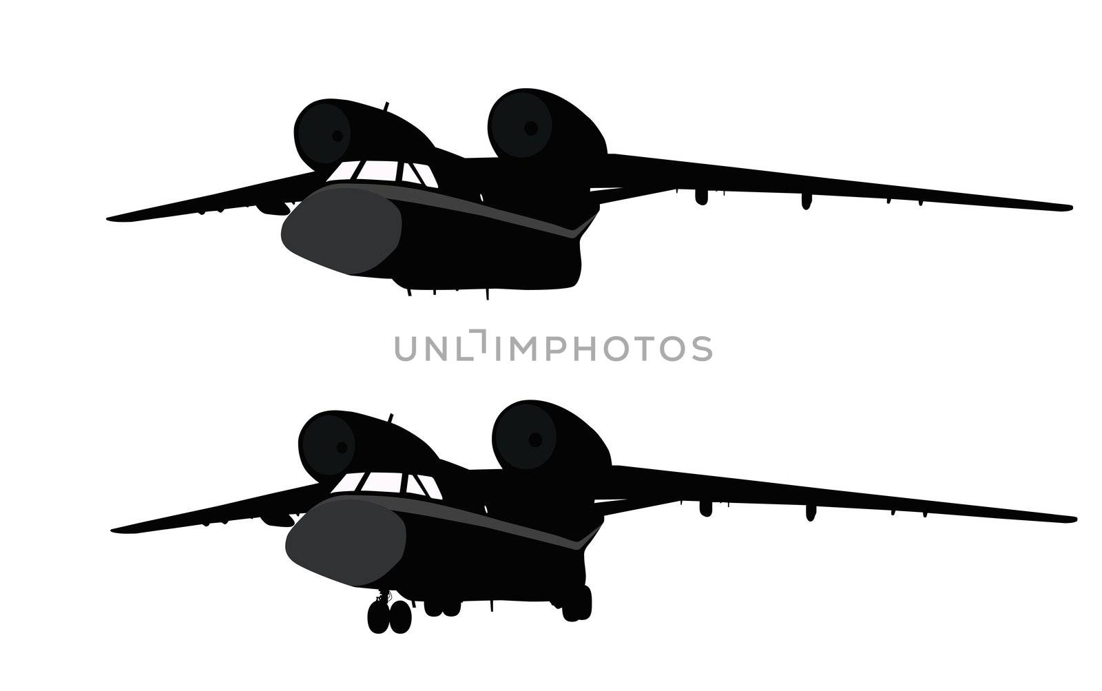 Transport aircraft detailed silhouettes. Vector on separate layers
