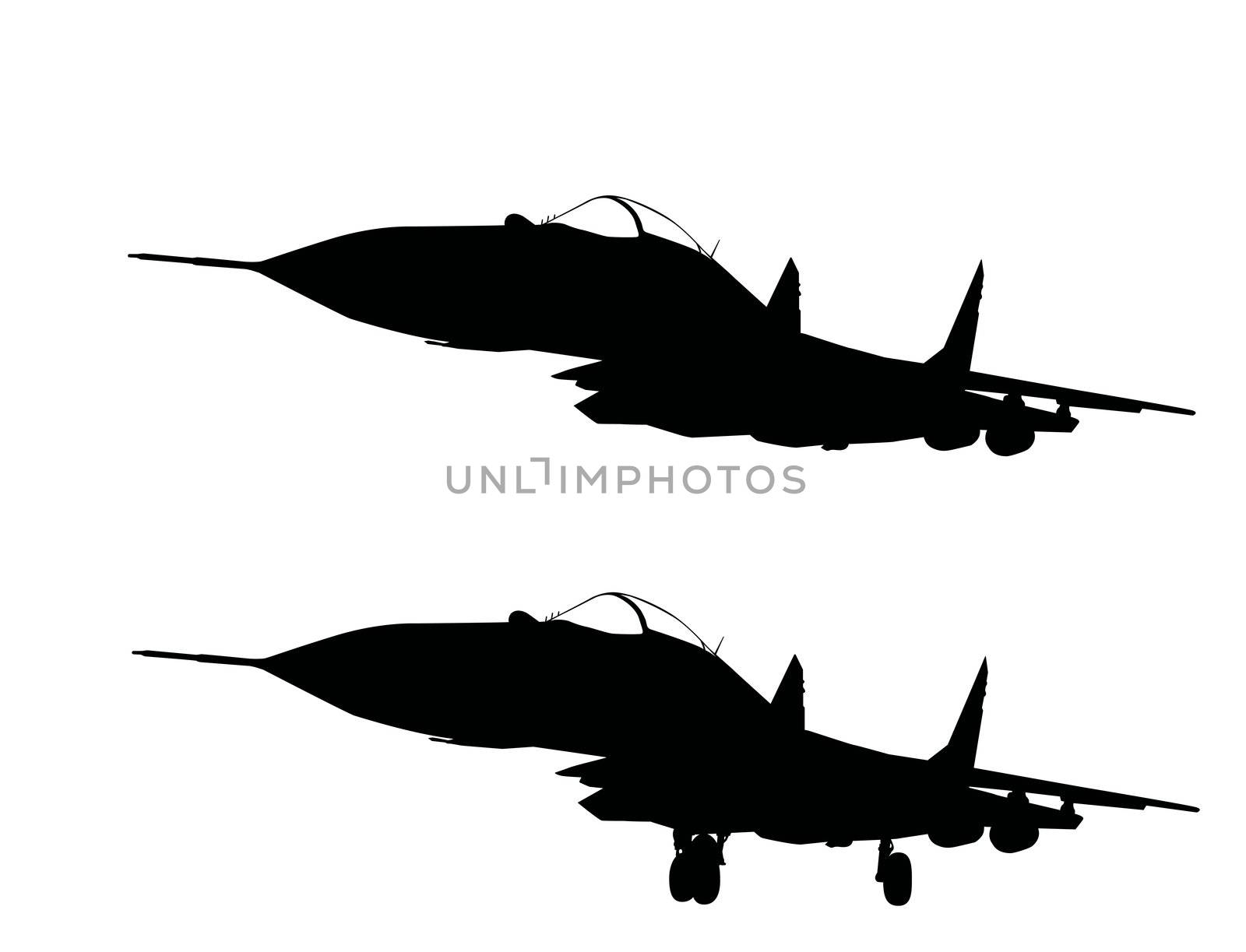 Vector silhouette of jet fighter aircrafts. Separate layers