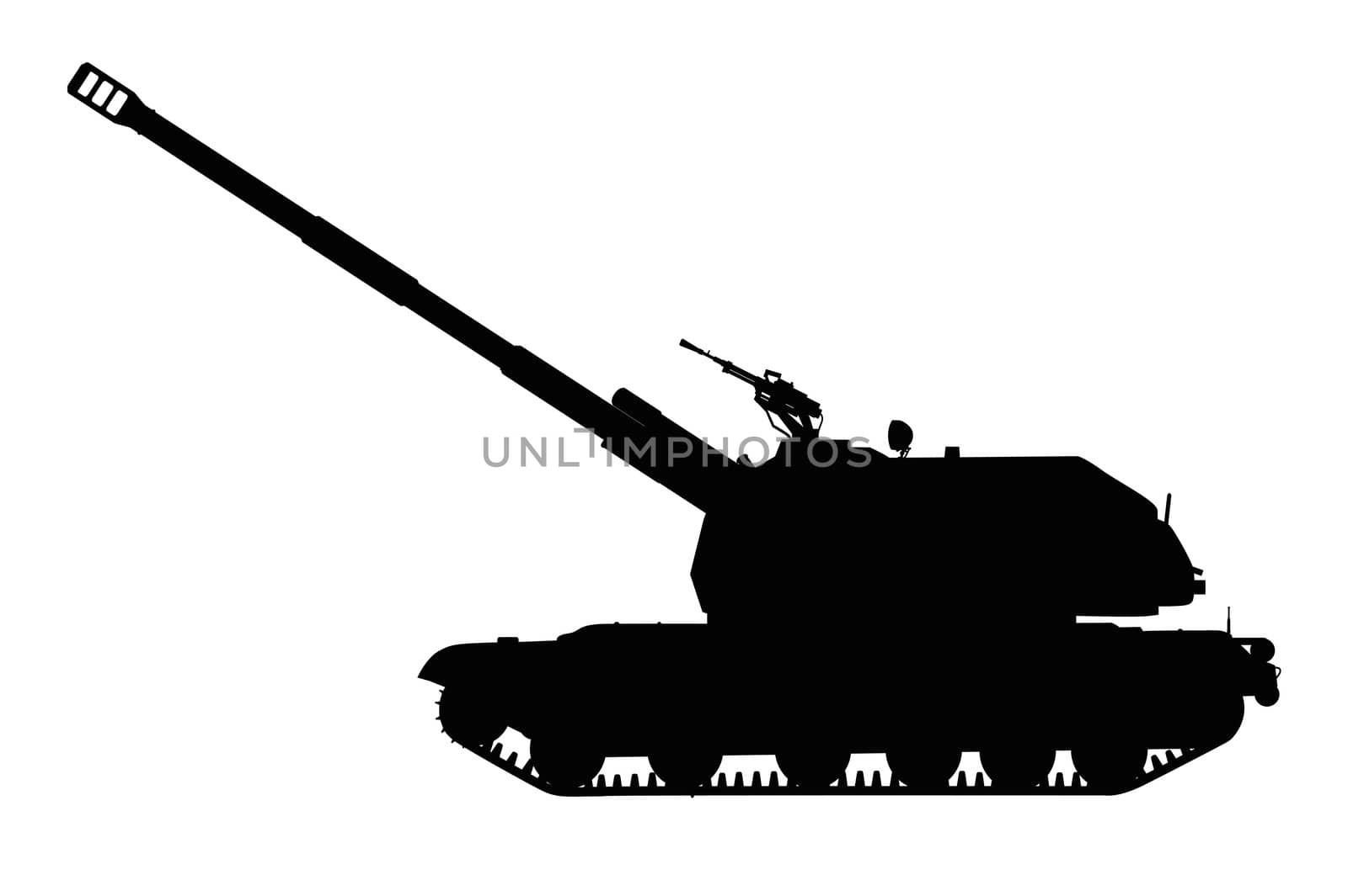 Silhouette of tracked self-propelled howitzer. Vector illustration