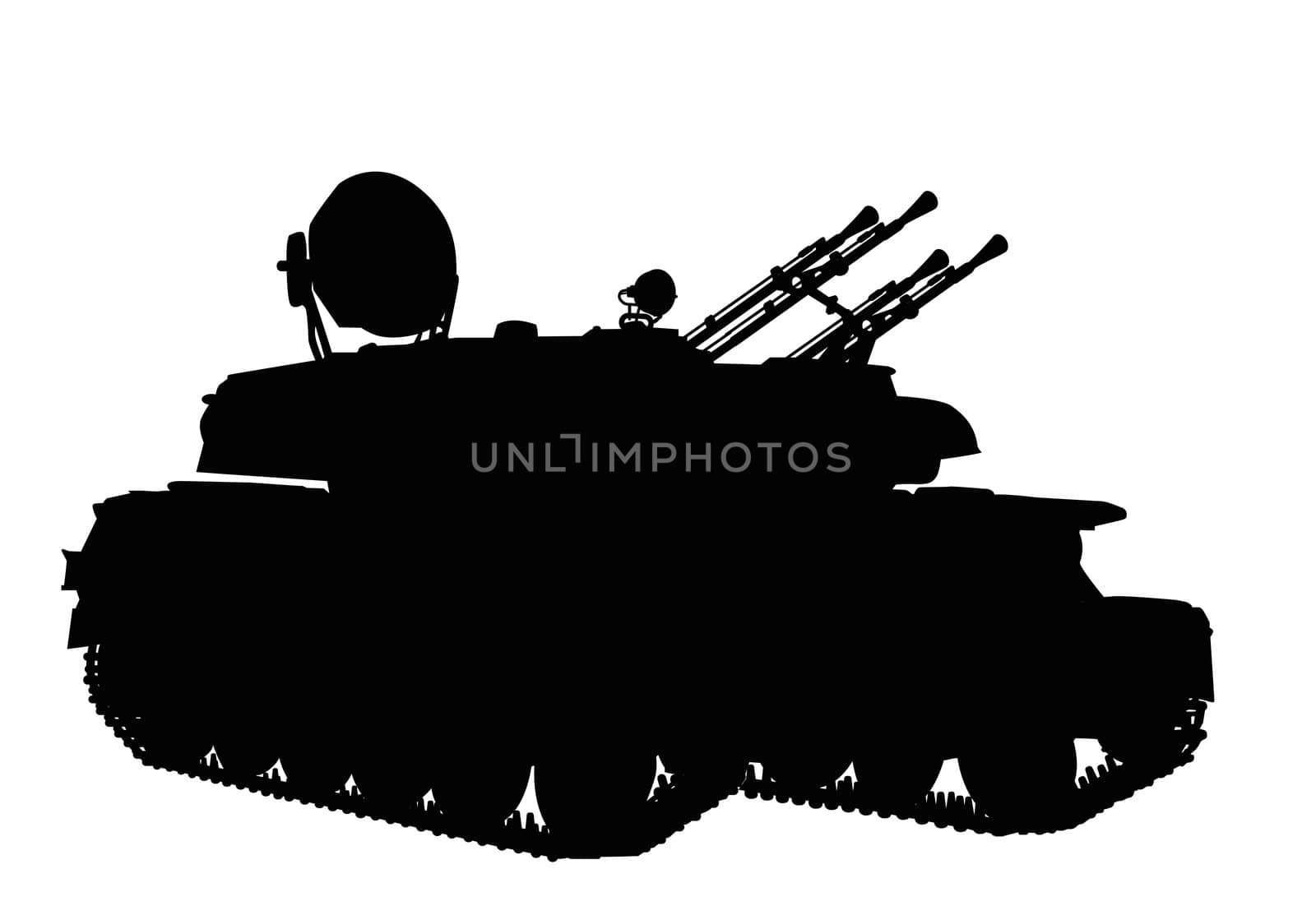 Silhouette of  anti-aircraft weapon system. Vector illustration