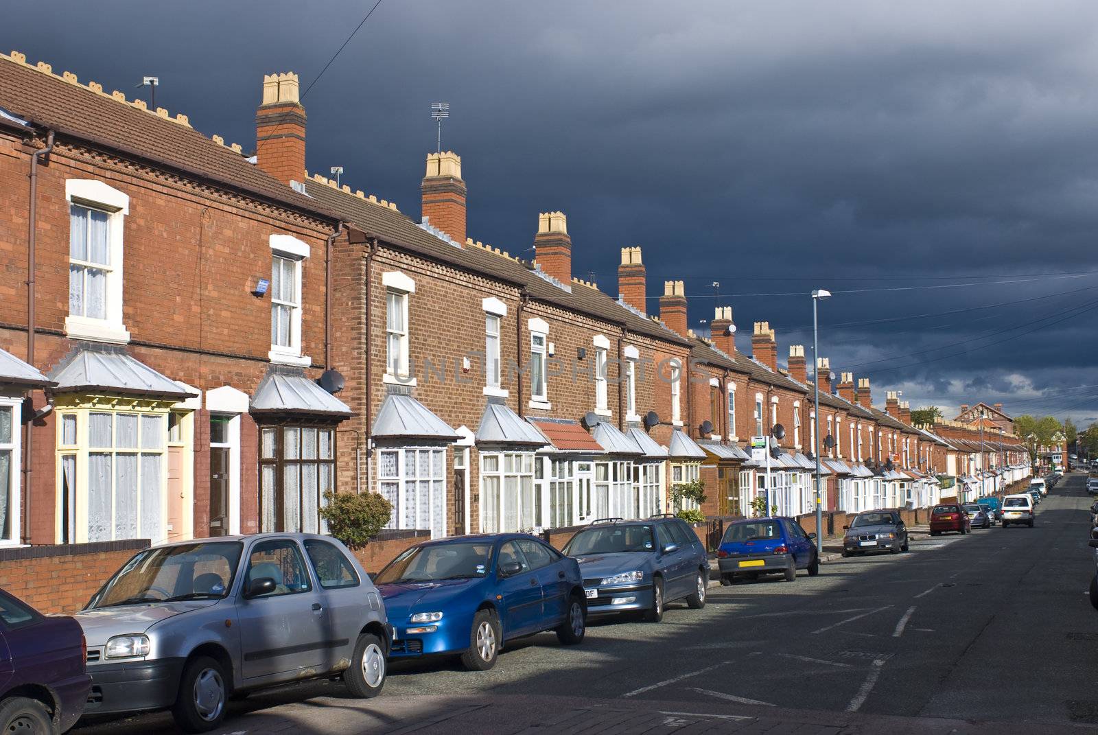 Old road with town hauses in Birmingham United Kingdom