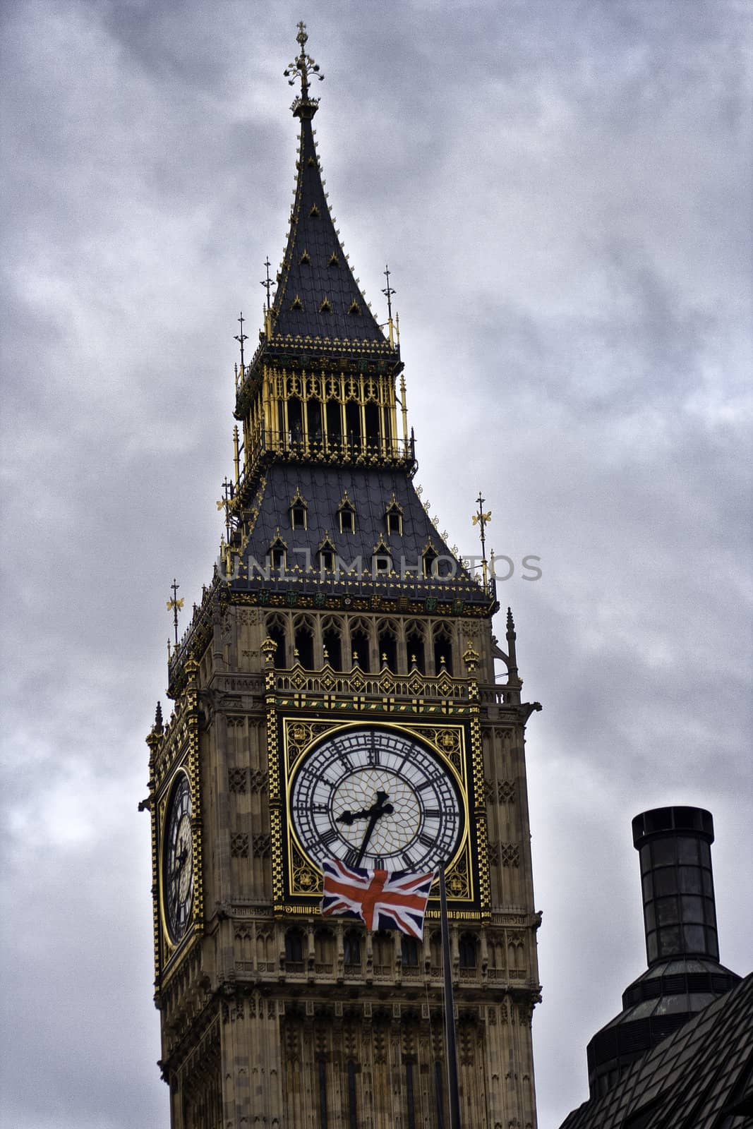 The spire of the Big Ben clocktower on the Houses of Parliament, London , England by jrock635