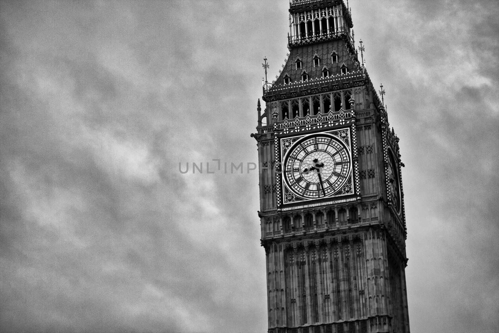 The spire of the Big Ben clocktower on the Houses of Parliament, London , England constructed of cast iron