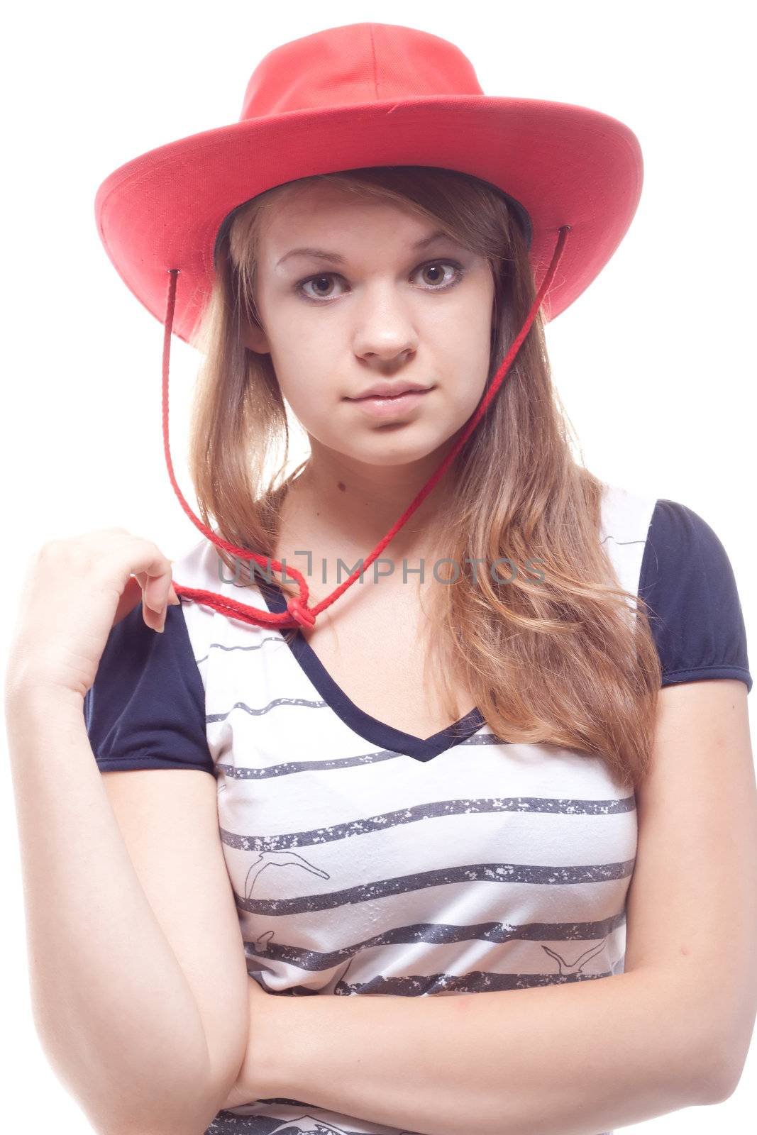 Portrait of a girl in a red hat by victosha