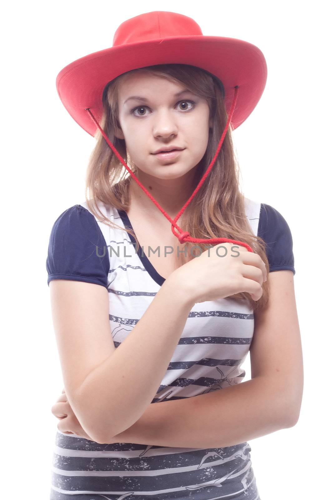 Portrait of a girl in a red hat by victosha