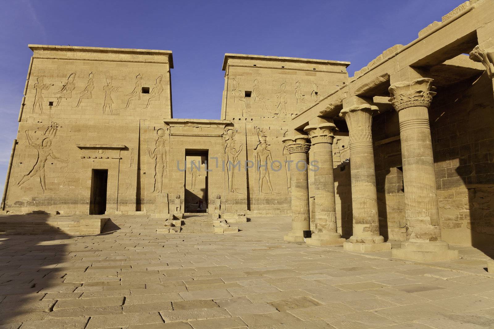 philae temple of isis on island in aswan, egypt