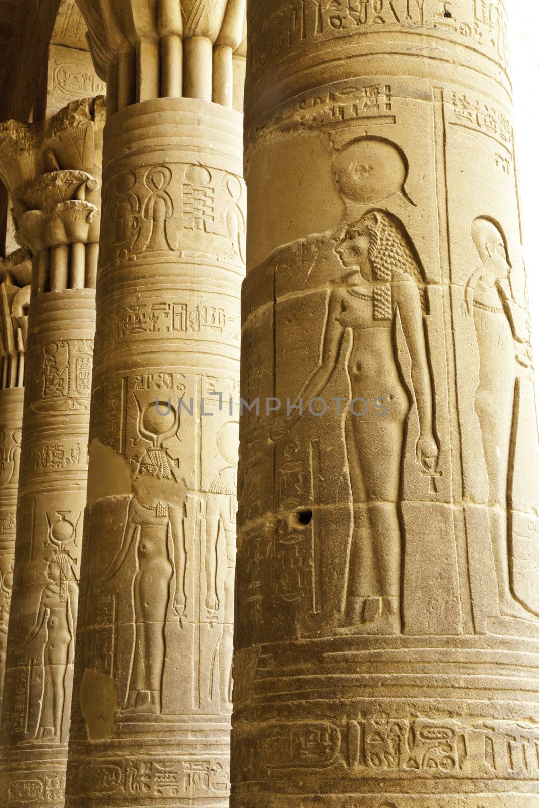 bas-relief on the column of philae temple in aswan, egypt