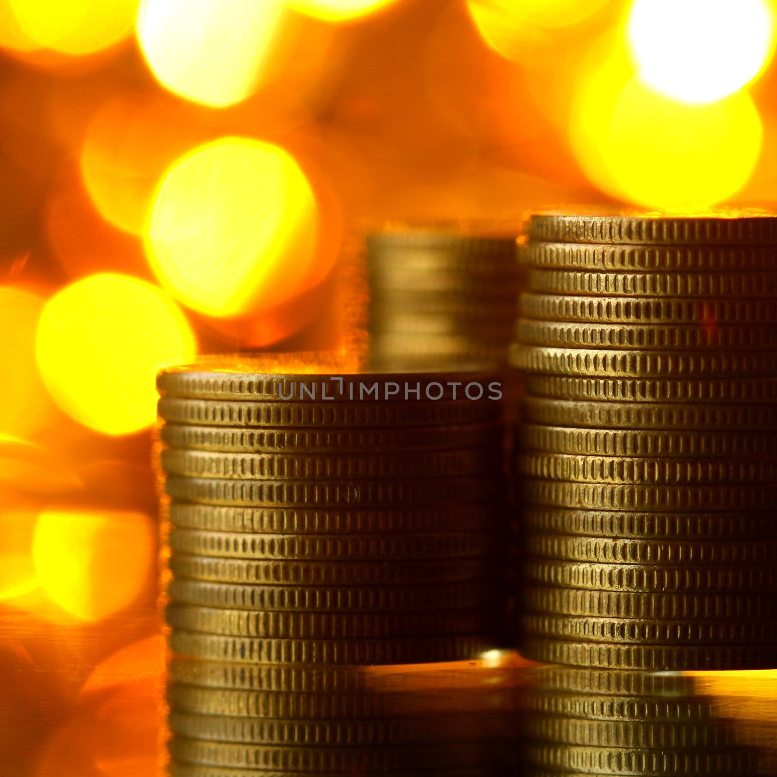 magic coins on bokeh background