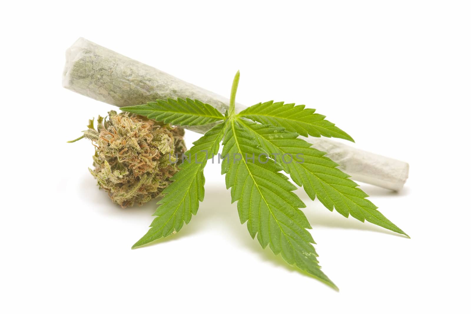 marijuana cigarette and green Leaf Isolated on white background

