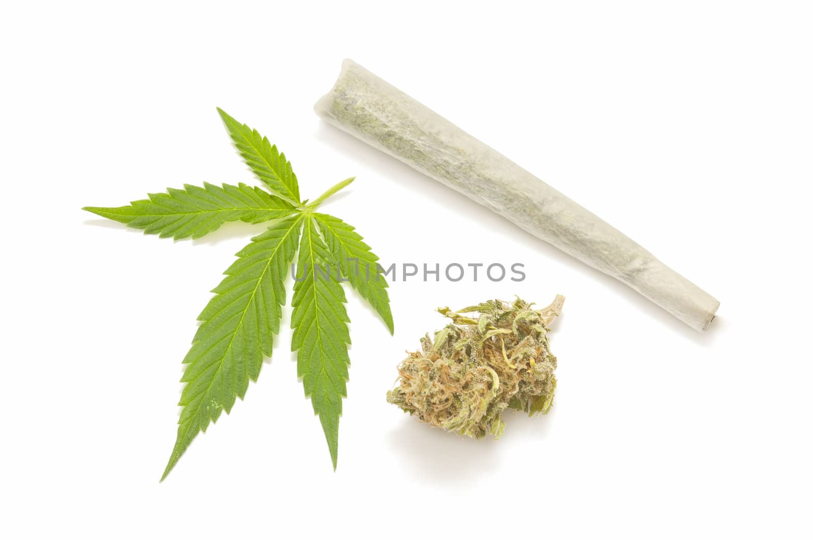 marijuana cigarette and green Leaf Isolated on white background

