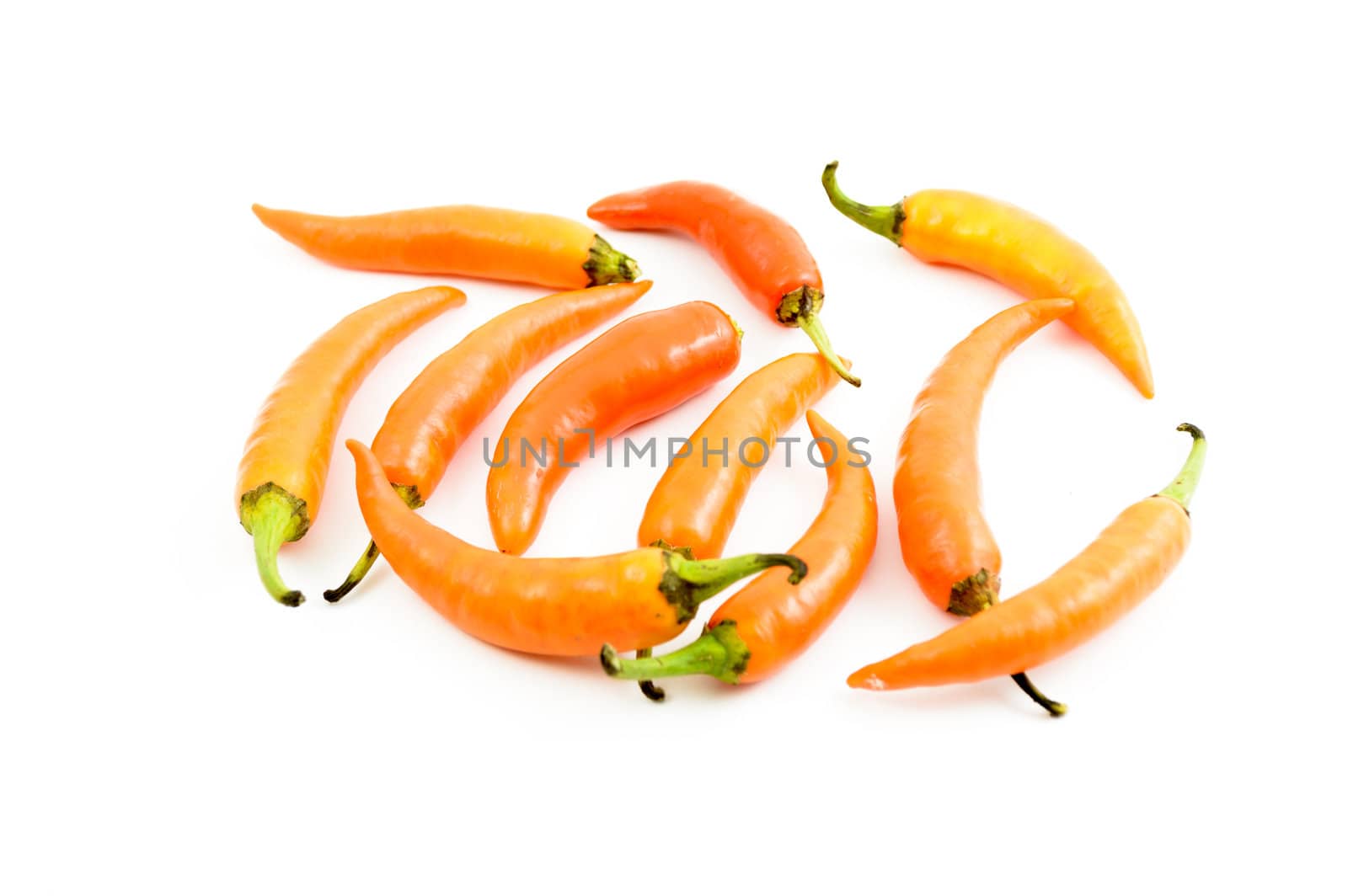 Yellow chili peppers isolated on a white background