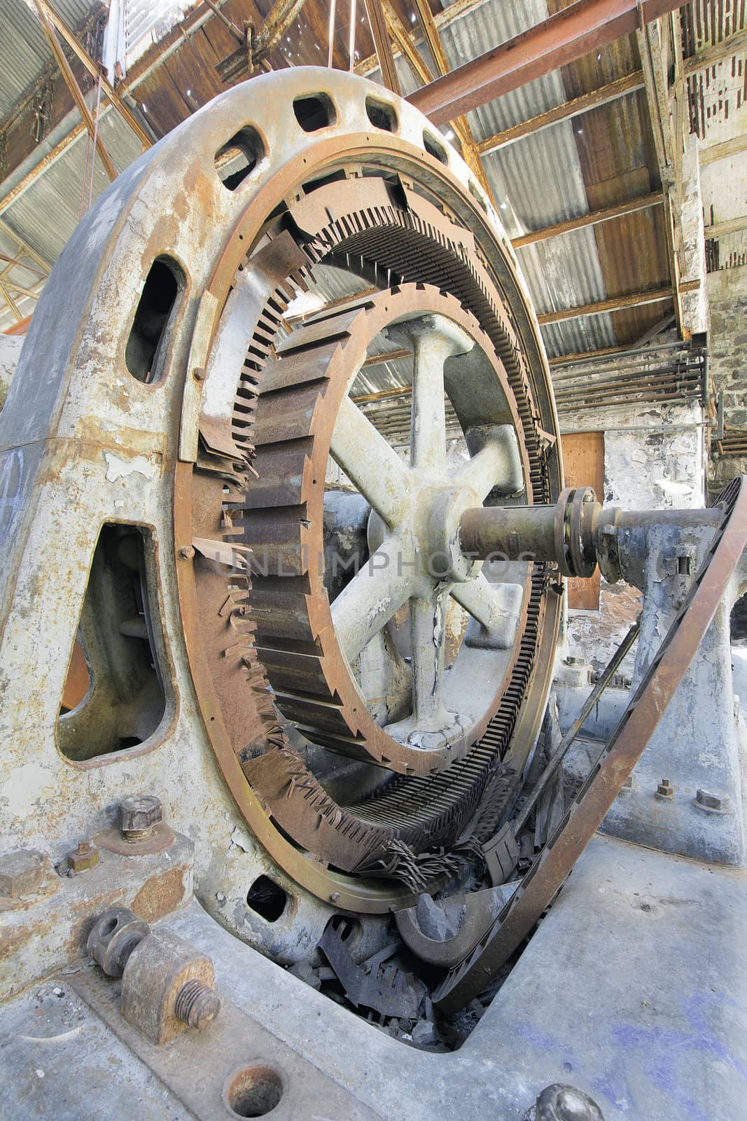 Old Abandoned Hydroelectric Power Plant Station Turbine Electricity Generator Closeup