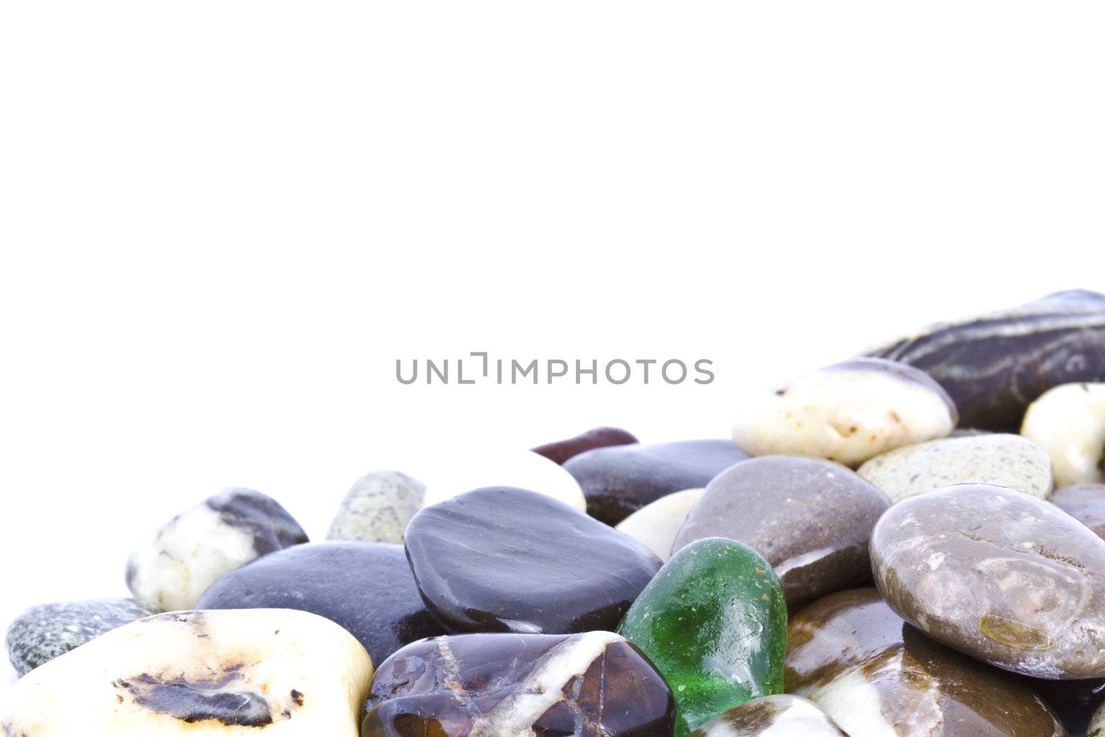 Copy space on wet pebble stones natural background.