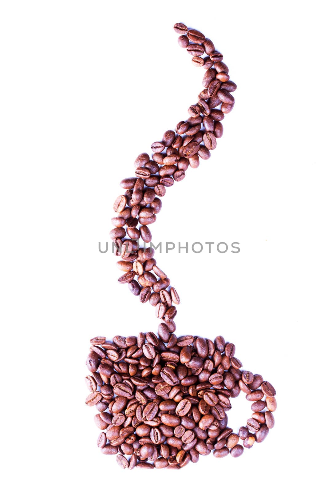 Coffee cup made from beans isolated on white.