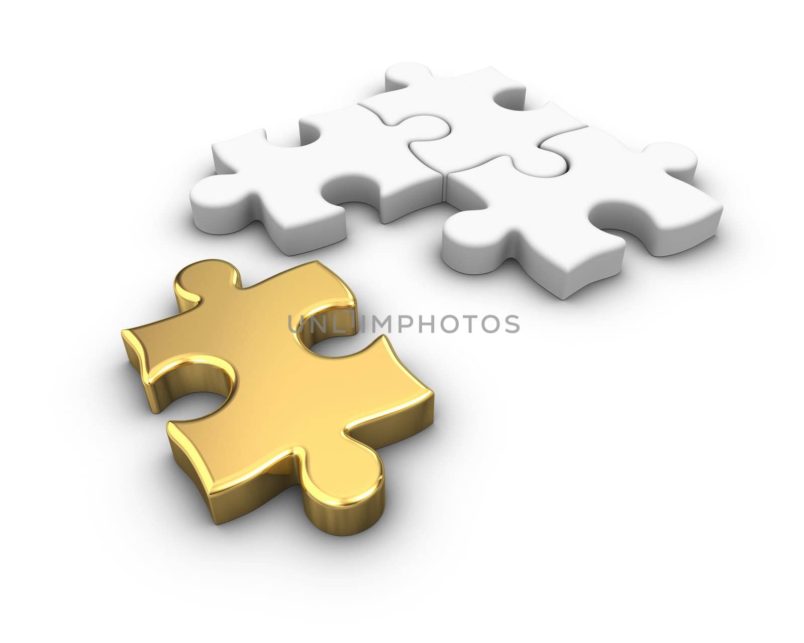 3D rendered Gold jigsaw puzzle.
