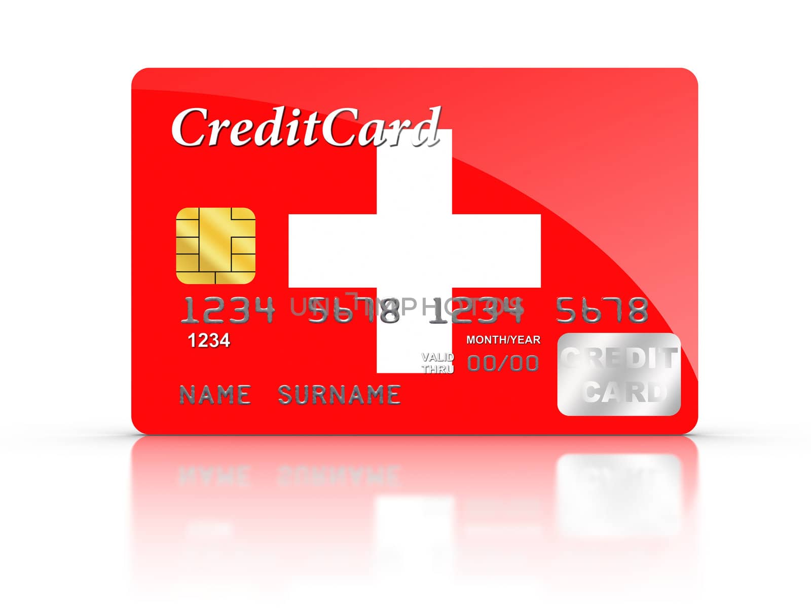 3D rendered Credit Card covered with Switzerland flag.