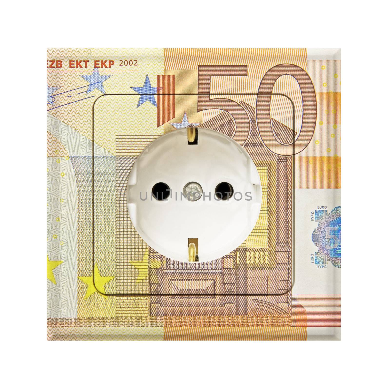 fifty euro banknote combines with a electric socket