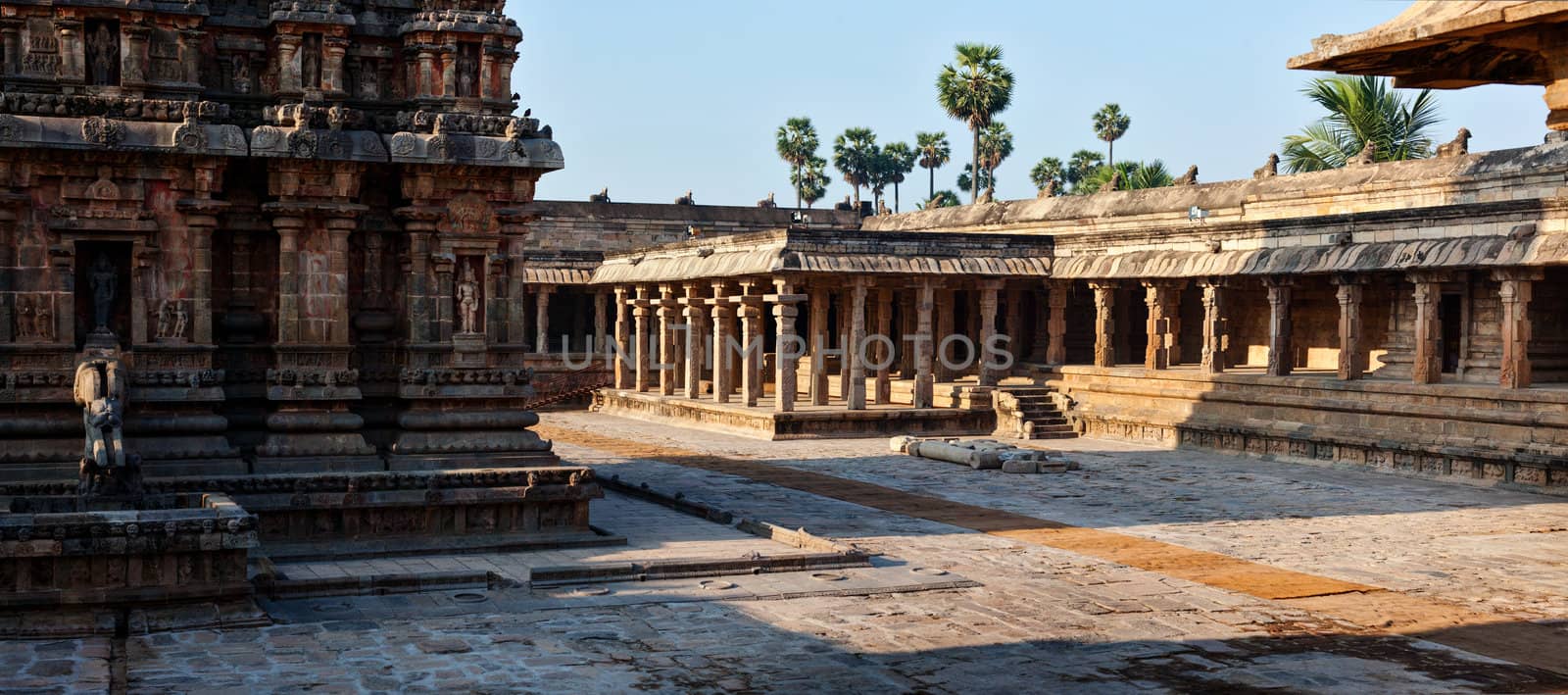 Panorama of Airavatesvara Temple, Darasuram, Tamil Nadu, India. One of Great Living Chola Temples - UNESCO World Heritage Site.