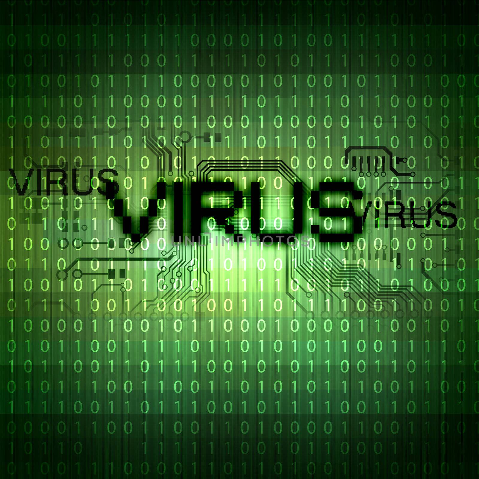 A computer virus detection symbol illustration with word Virus