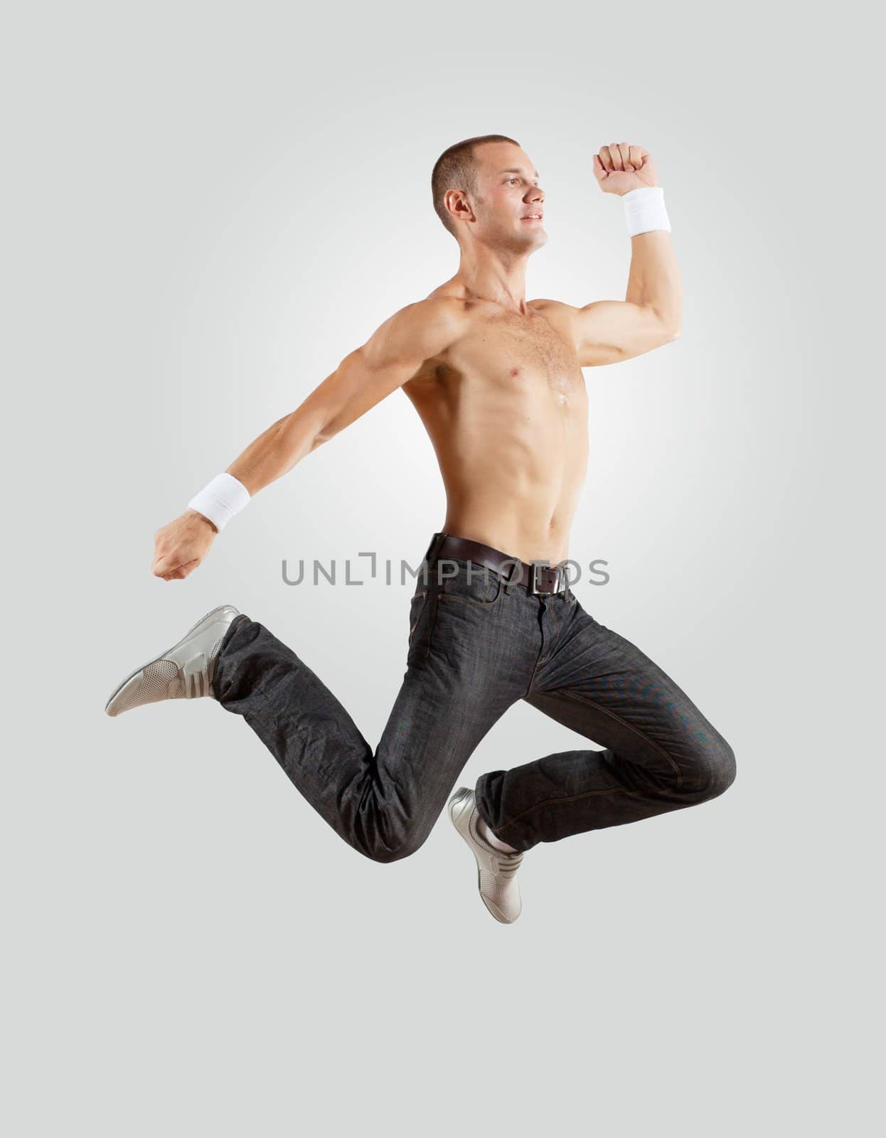 Modern style male dancer jumping and posing. Illustration