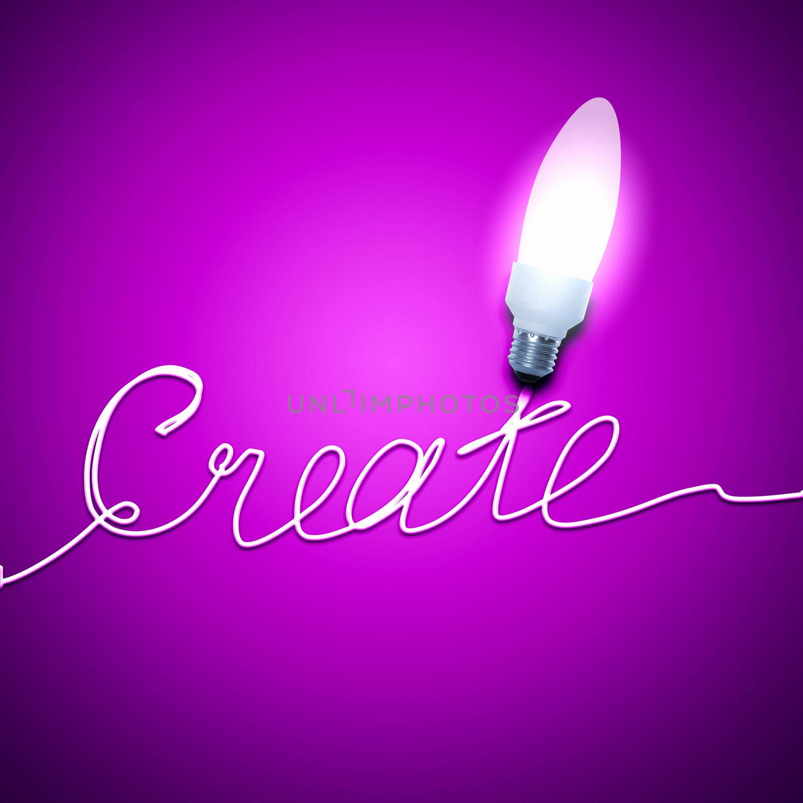 Abstract Light Bulb with the word Create on pink background.