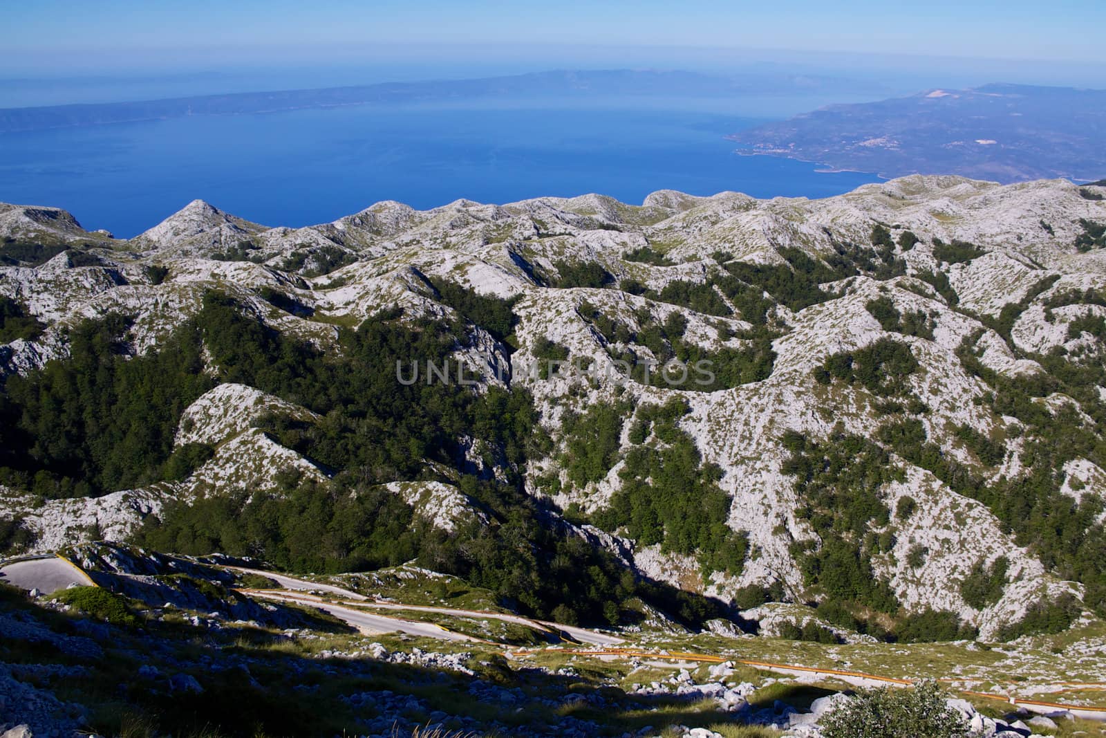 Picturesque mountain range in Nature Park Biokovo on Dalmatian coast near Makarska Riviera in Croatia