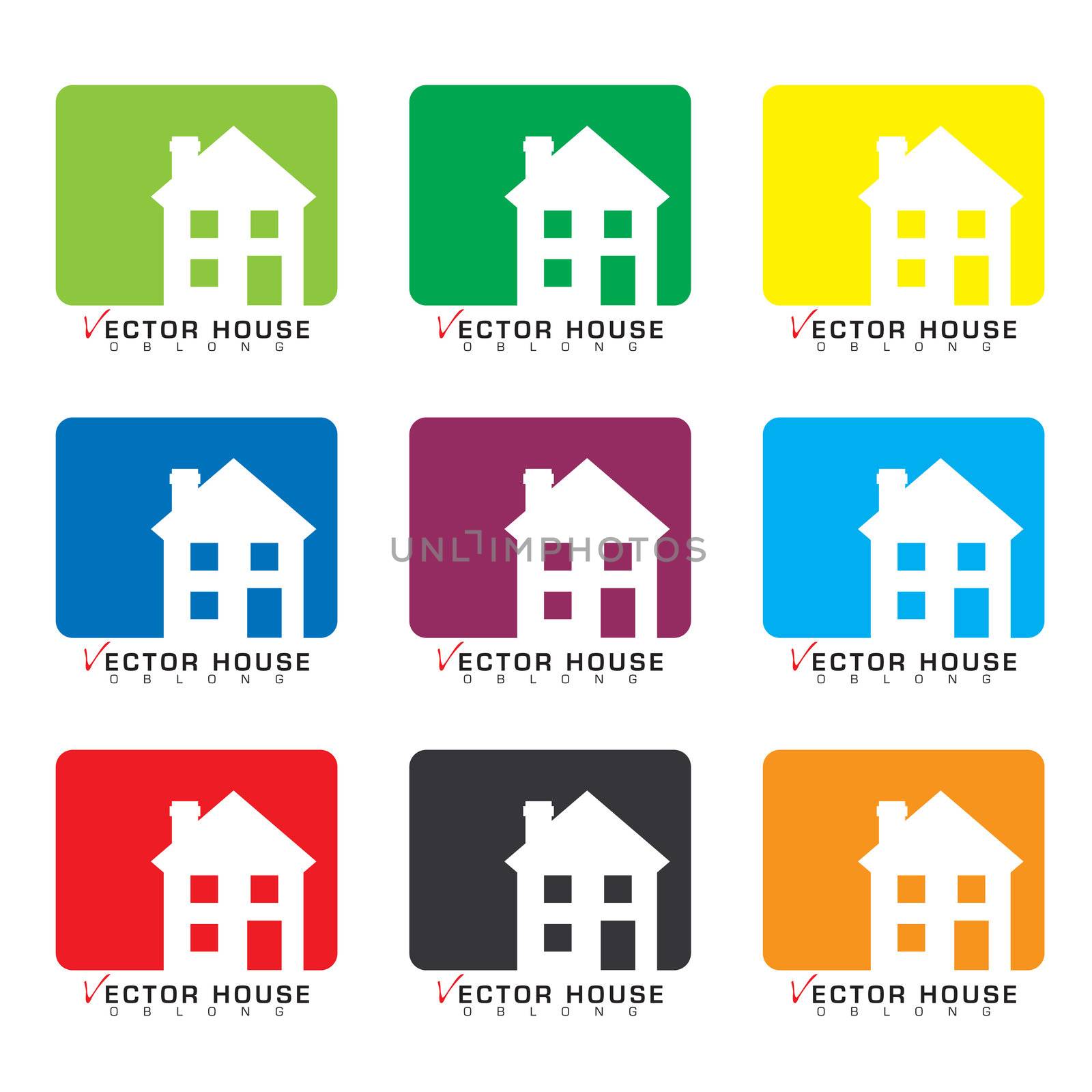 Collection of house icons with rainbow set of colors