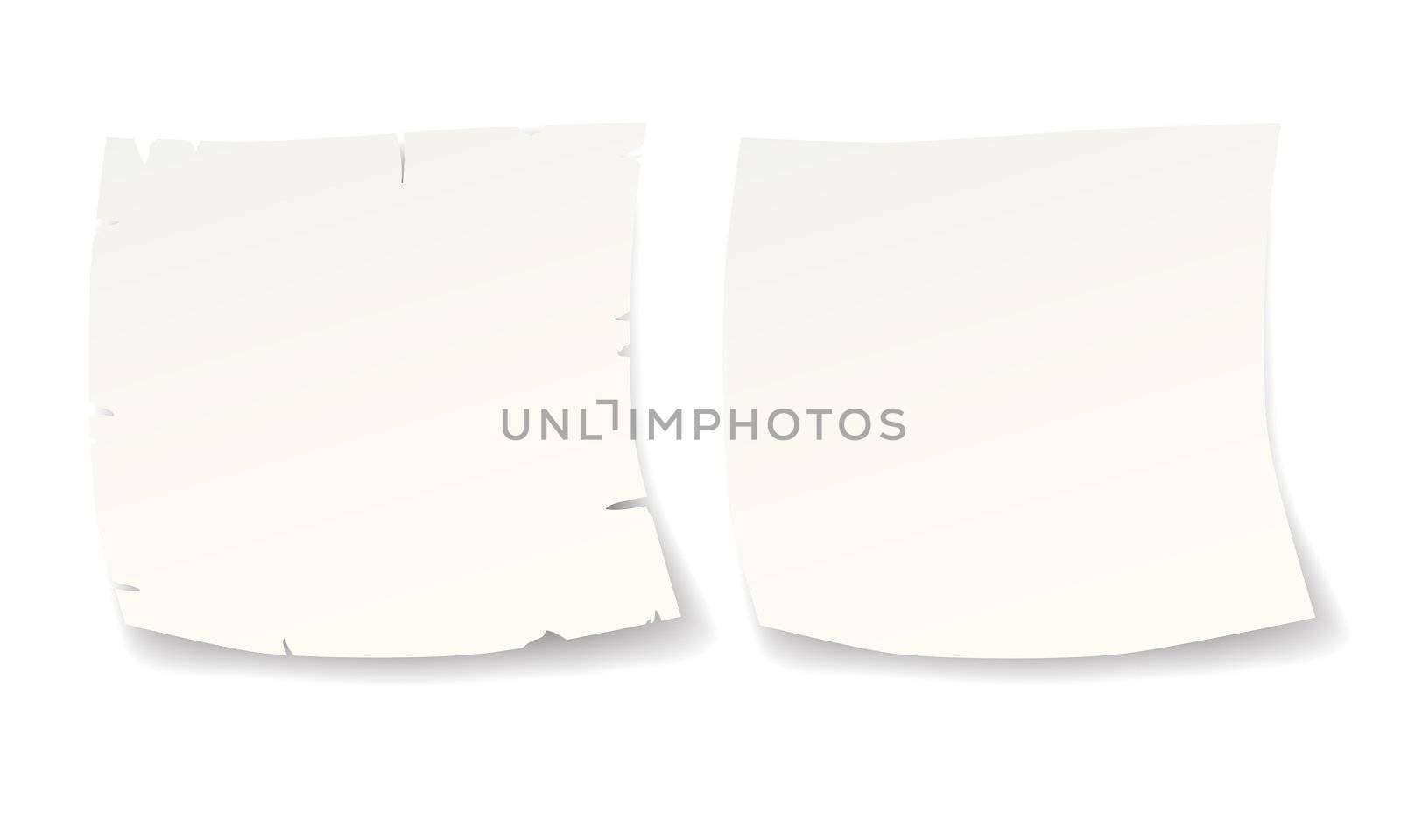 two isolated white paper blank reminders for text or logo