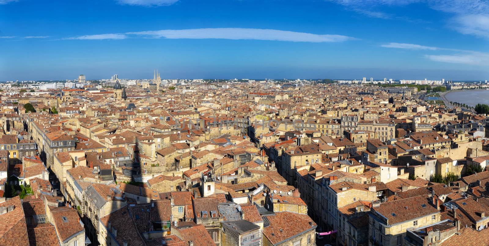 Bordeaux city panorama from St Michel tower, view during the day