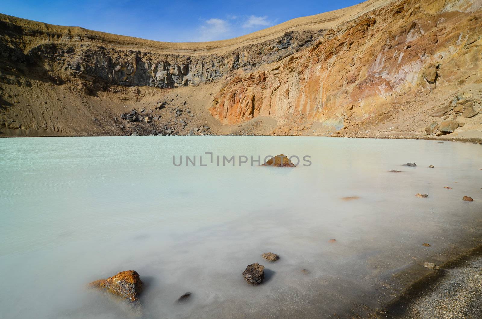 View of the lake at Viti volcano crater, Askja, Iceland