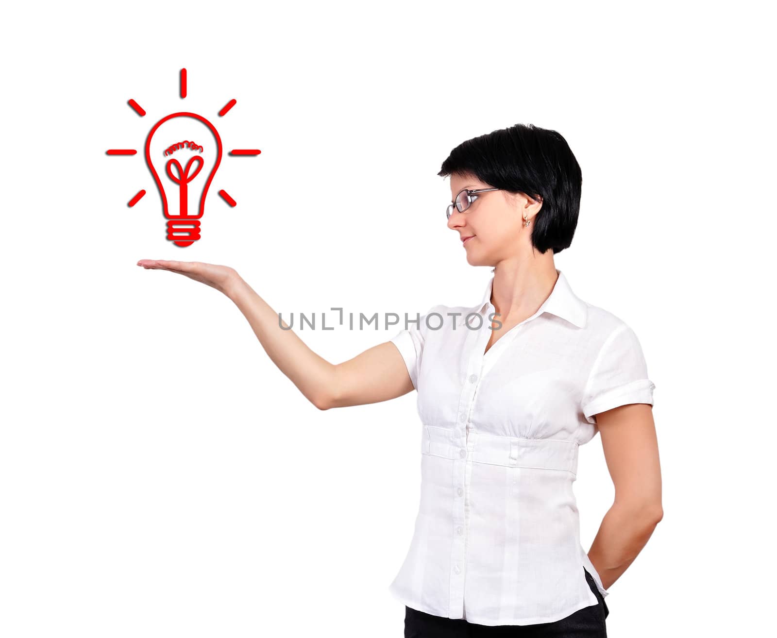 girl holding lamp, idea concept