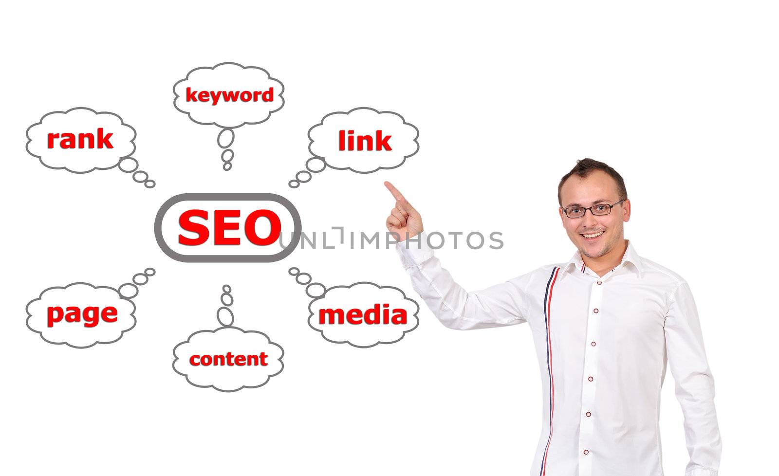 businessman points to chart seo