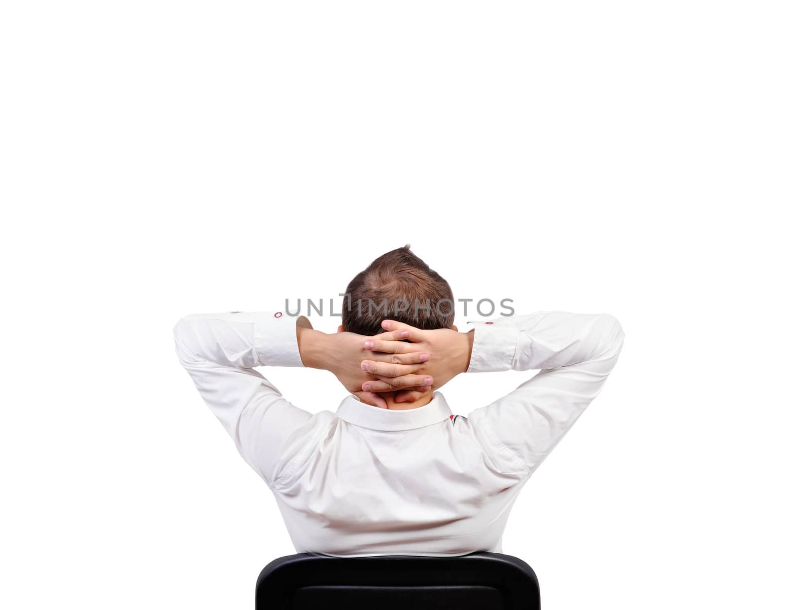 businessman sitting in a chair, rear view