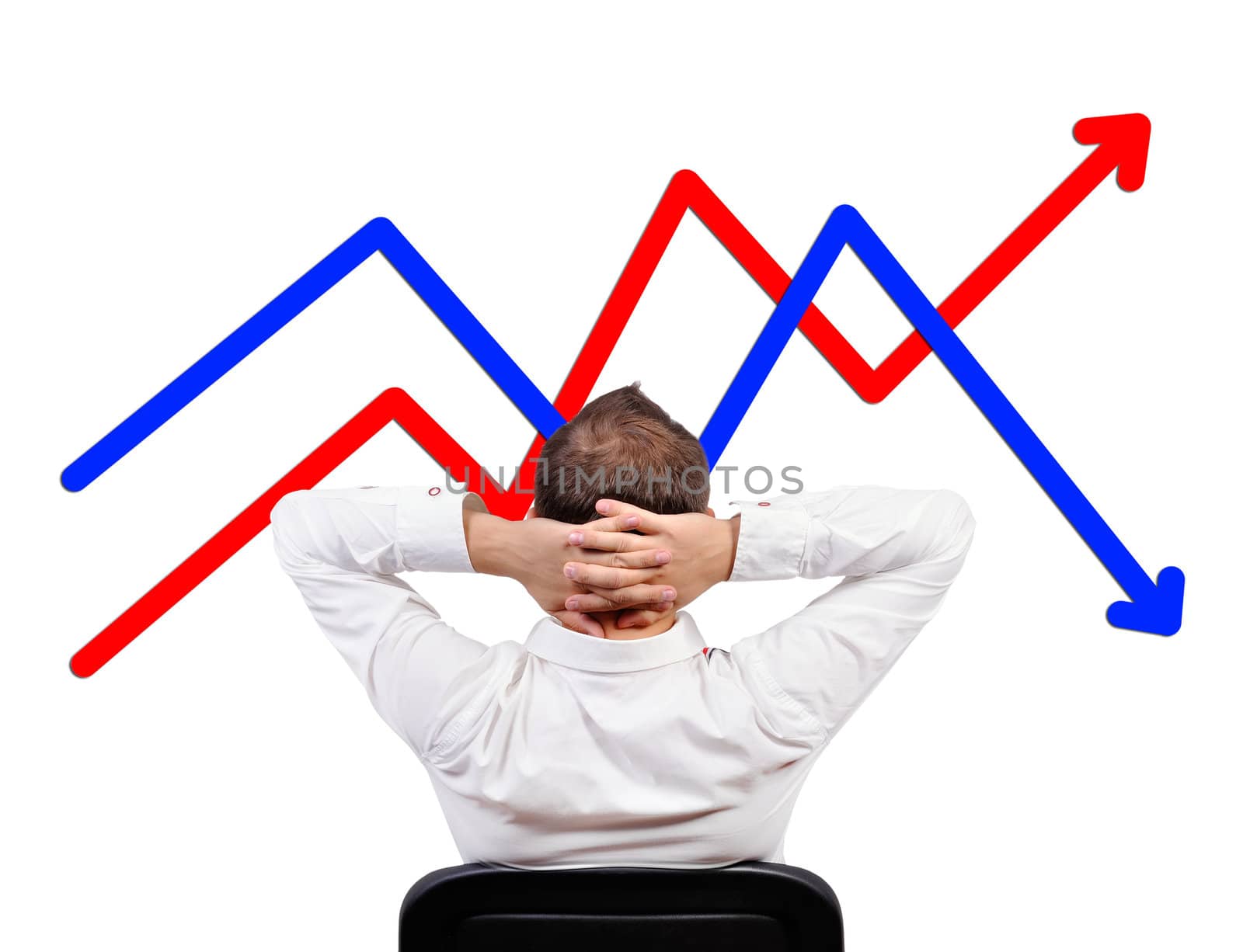 businessman sitting and looking at chart