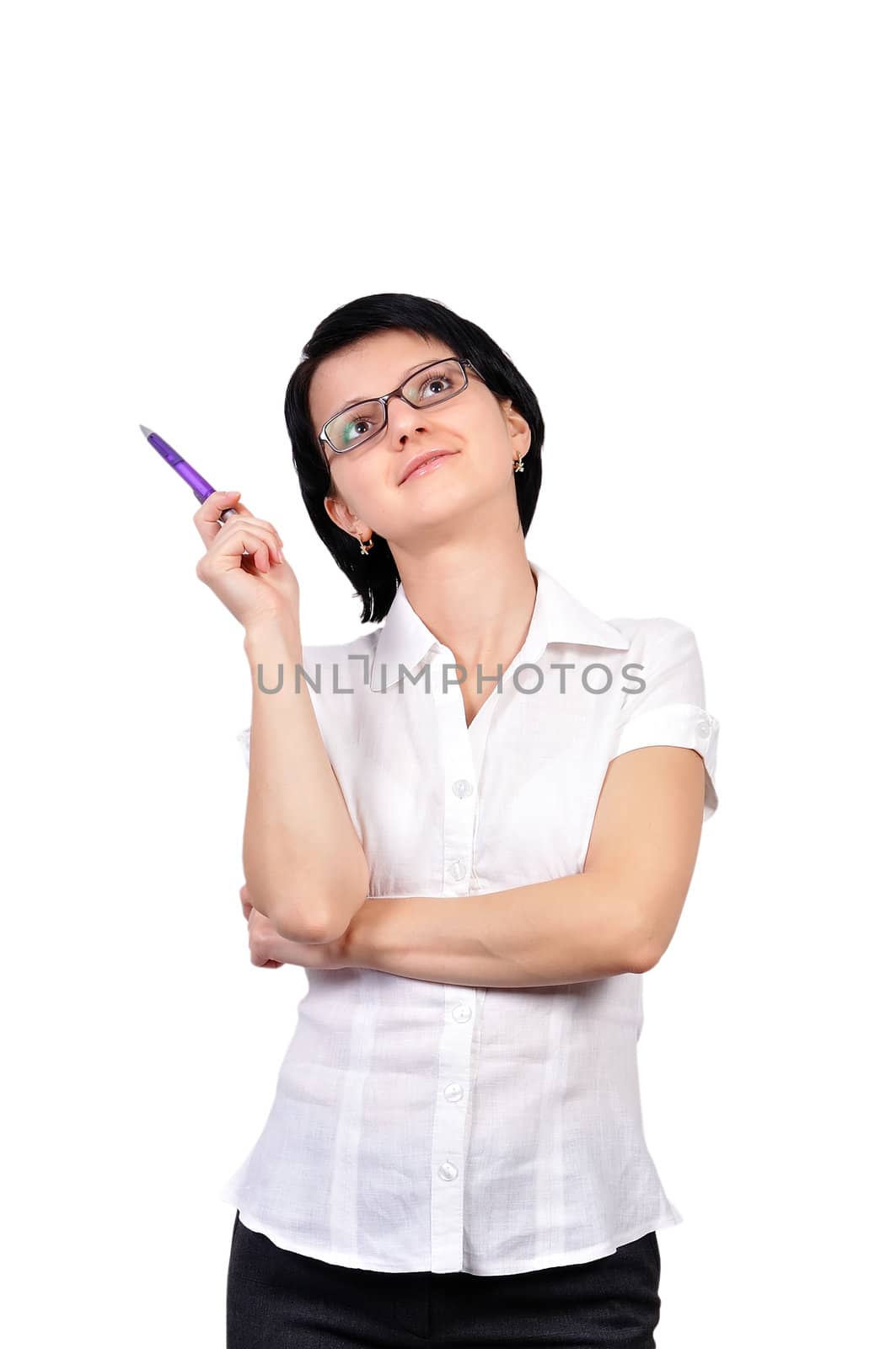thoughtful girl on a white background