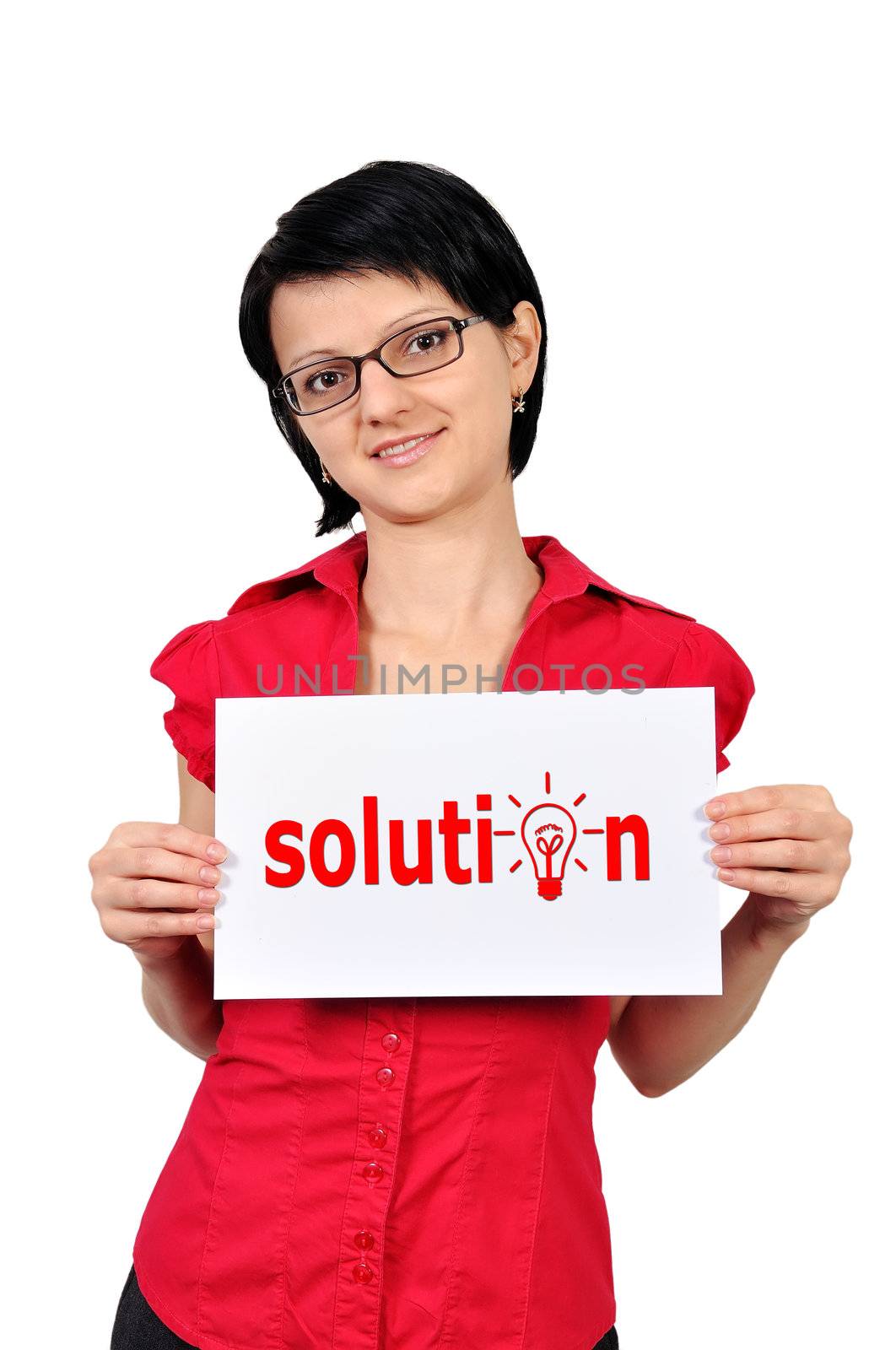 Woman holding a placard solution