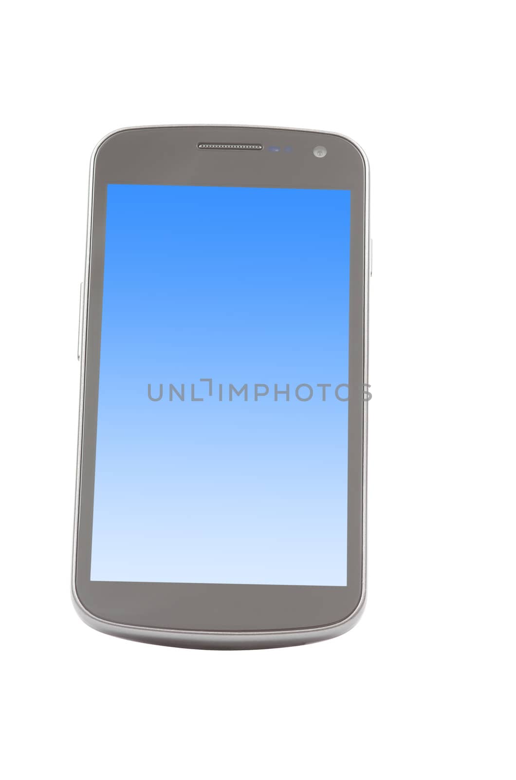 Smartphone with blue screen isolated on white
