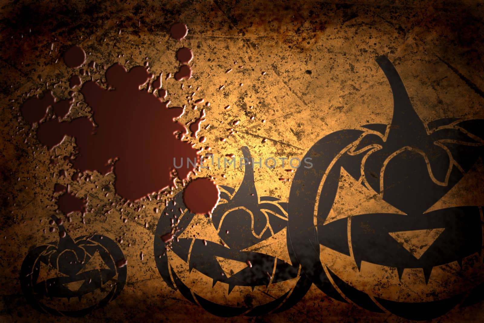 Scary Jack O Lantern halloween pumpkin on  grunge background with blood by svtrotof