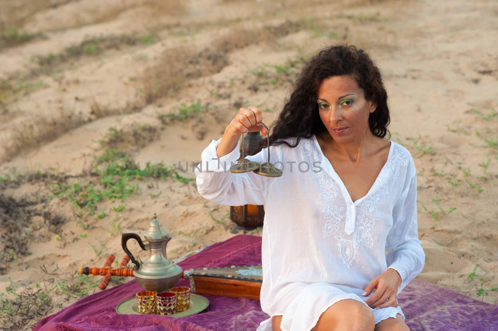 Hispanic woman in a peaceful spiritual setting